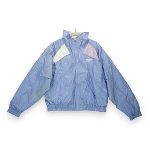 Vintage Reebok Windbreaker Jacket Purple Unisex Size Large Nylon Full Zip Hooded